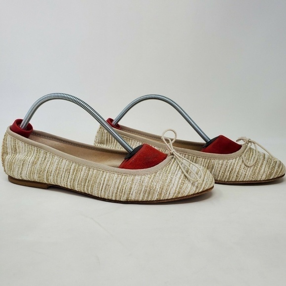 Anniel Scarpine Striped Ballet Flat Cream Gold 9 - Picture 1 of 11